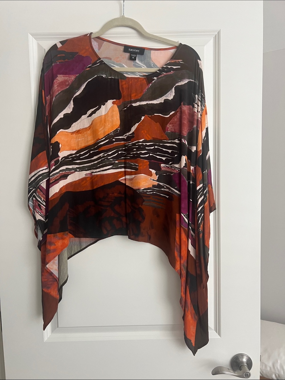 Karen Kane Abstract Landscape Poncho Top Handkerchief Hem Like New Size M